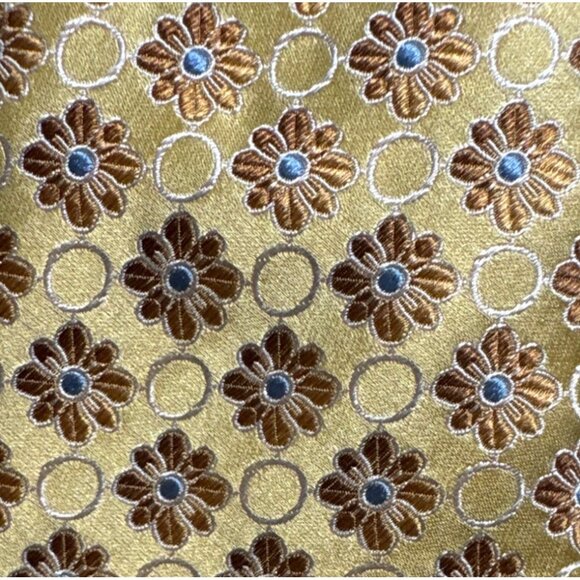 Principe Tie Mens 100% Silk Floral Patterned Pale Yellow Brown Blue Italy - Picture 2 of 7